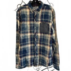 Buffalo David Bitton Men's Blue Plaid Button Down Shirt - XL/TG